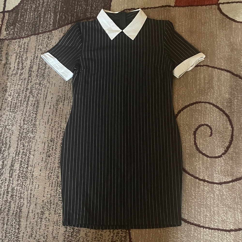 Fashion Nova Striped Black Mini Dress with White Accents